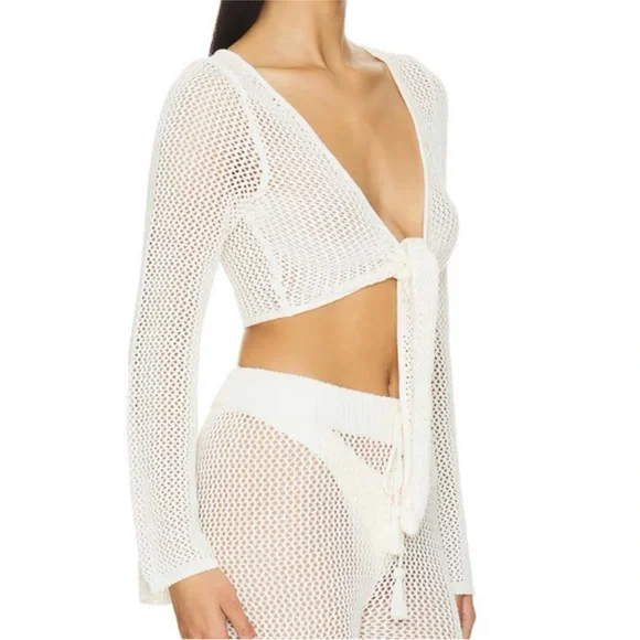 L*Space Los Cabos Top and Soliel Sarong Cream Swim Coverup set knit crochet - Picture 5 of 7